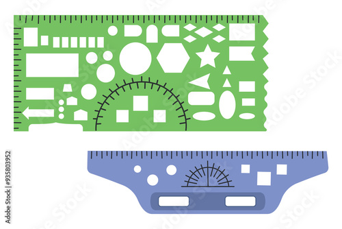 Set of rulers for drawing. Geometric ruler for drawing a special tactical map