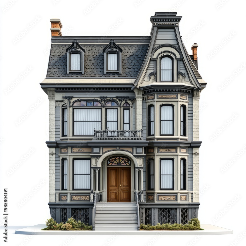Fototapeta premium 3D Render: Victorian Townhouse, Isolated on White Background