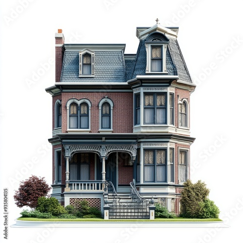 Photorealistic 3D Rendering of a Victorian Townhouse - Isolated on White