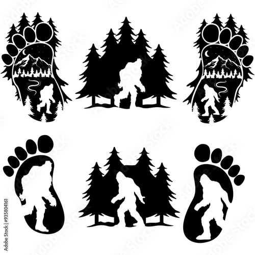 Bigfoot | Bigfoot Scene | Bigfoot Icon | Big Foot Prints | Sasquatch | Yeti | Forest Scene | Wild Monster | Original Illustration | Vector and Clipart | Cutfile and Stencil photo