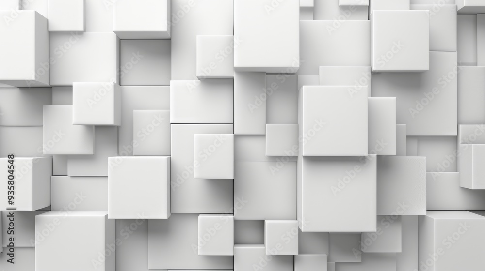 Closeup view of a pattern of white cubes with varying sizes and depths creating an abstract geometric design. AI generated images. Closeup view of a pattern of white cubes with varying sizes and depths creating an abstract geometric design. AI generated images.