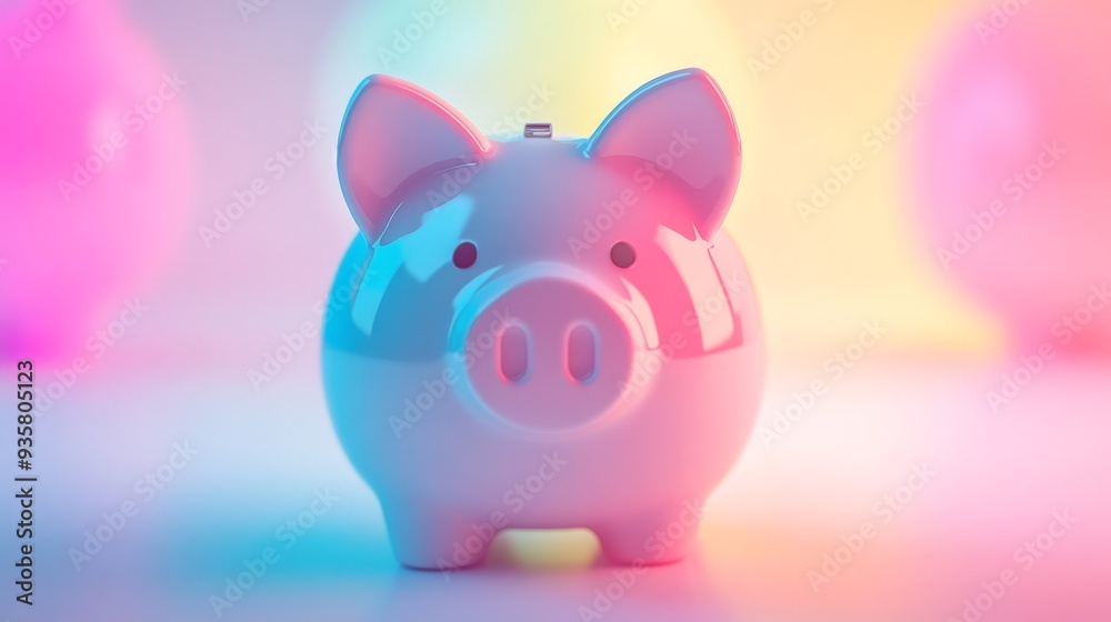 Colorful piggy bank on a brightly lit table with a soft focus. Represents savings, finance, and budgeting in a playful manner. Colorful piggy bank on a brightly lit table with a soft focus. Represents savings, finance, and budgeting in a playful manner.