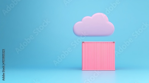 Minimalist 3D rendering of a pink cloud and a pink book against a blue background, creating a serene and modern visual aesthetic.