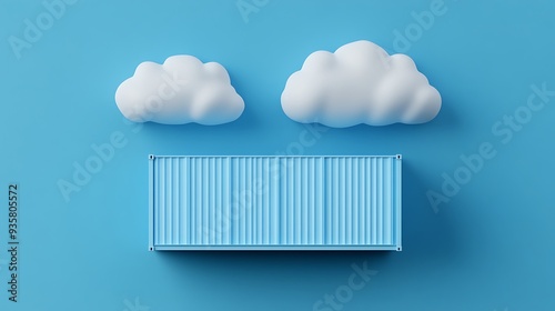 Wallpaper Mural Minimalist blue cargo container against sky background with clouds, representing transportation logistics and shipping industry. 3D illustration. Torontodigital.ca