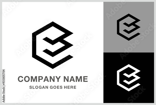 Monogram Letter E Geometric Square Cube Business Company Stock Vector Logo Design Template
