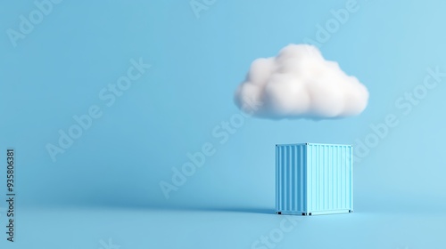 Wallpaper Mural Minimalist concept of cloud computing with a white cloud over a blue shipping container on a light blue background. Torontodigital.ca