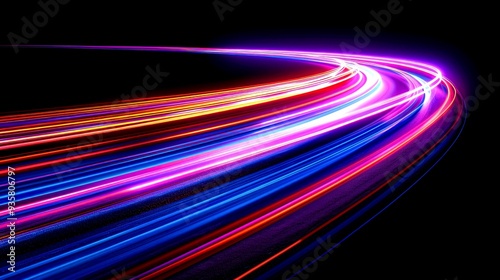 Abstract Curved Lines of Vivid Neon Colors on Black Background