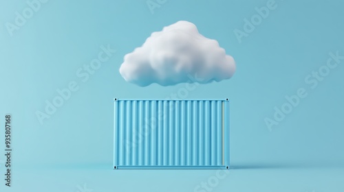 Wallpaper Mural Minimalist image of a cloud floating above a shipping container against a blue background, depicting creativity and cloud computing concepts. Torontodigital.ca