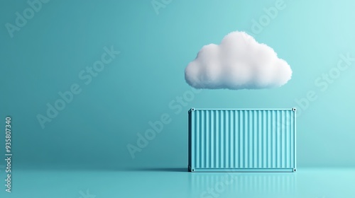Wallpaper Mural Minimalist image of a cloud hovering above a shipping container against a blue background, representing cloud storage or data storage. Torontodigital.ca
