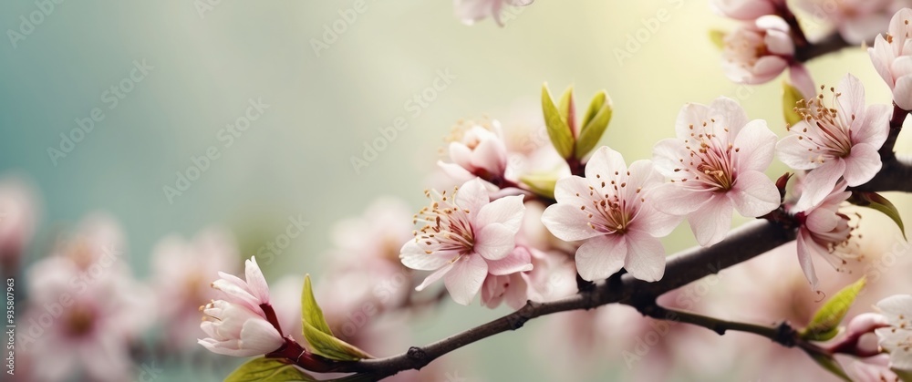 Delicate Pink Blossoms on a Branch in Springtime Delicate Pink Blossoms on a Branch in Springtime