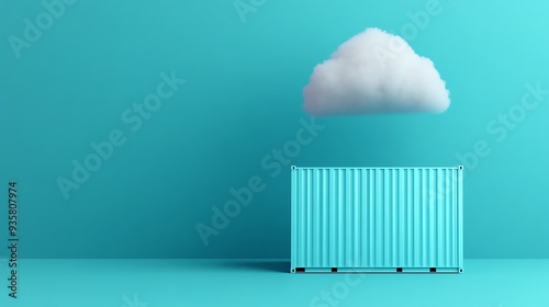 Wallpaper Mural Minimalist scene featuring a shipping container and a cloud against a teal background, symbolizing modern logistics and technology. Torontodigital.ca