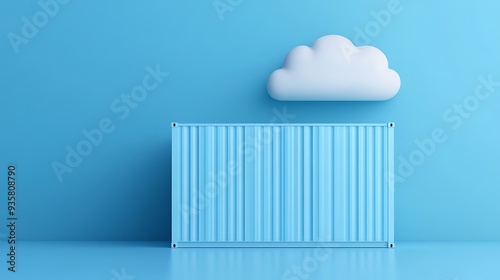 Wallpaper Mural Minimalistic blue background with a cloud and shipping container. Abstract, modern concept for storage or transportation. Clean and simple design. Torontodigital.ca