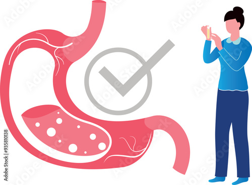 Human stomach set Gastroesophageal reflux disease concept Unhealthy stomach concept Heartburn illness discomfort pain Flat vector illustration isolated on white
