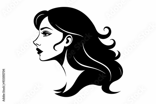 Silhouette of beautiful girl in profile with long hair