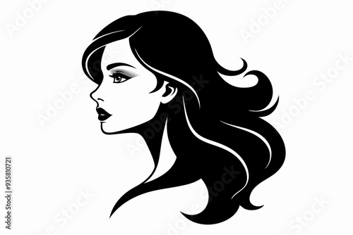 Silhouette of beautiful girl in profile with long hair