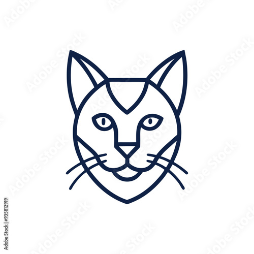 simple Minimalist monoline lineart outline cat head icon logo template vector illustration