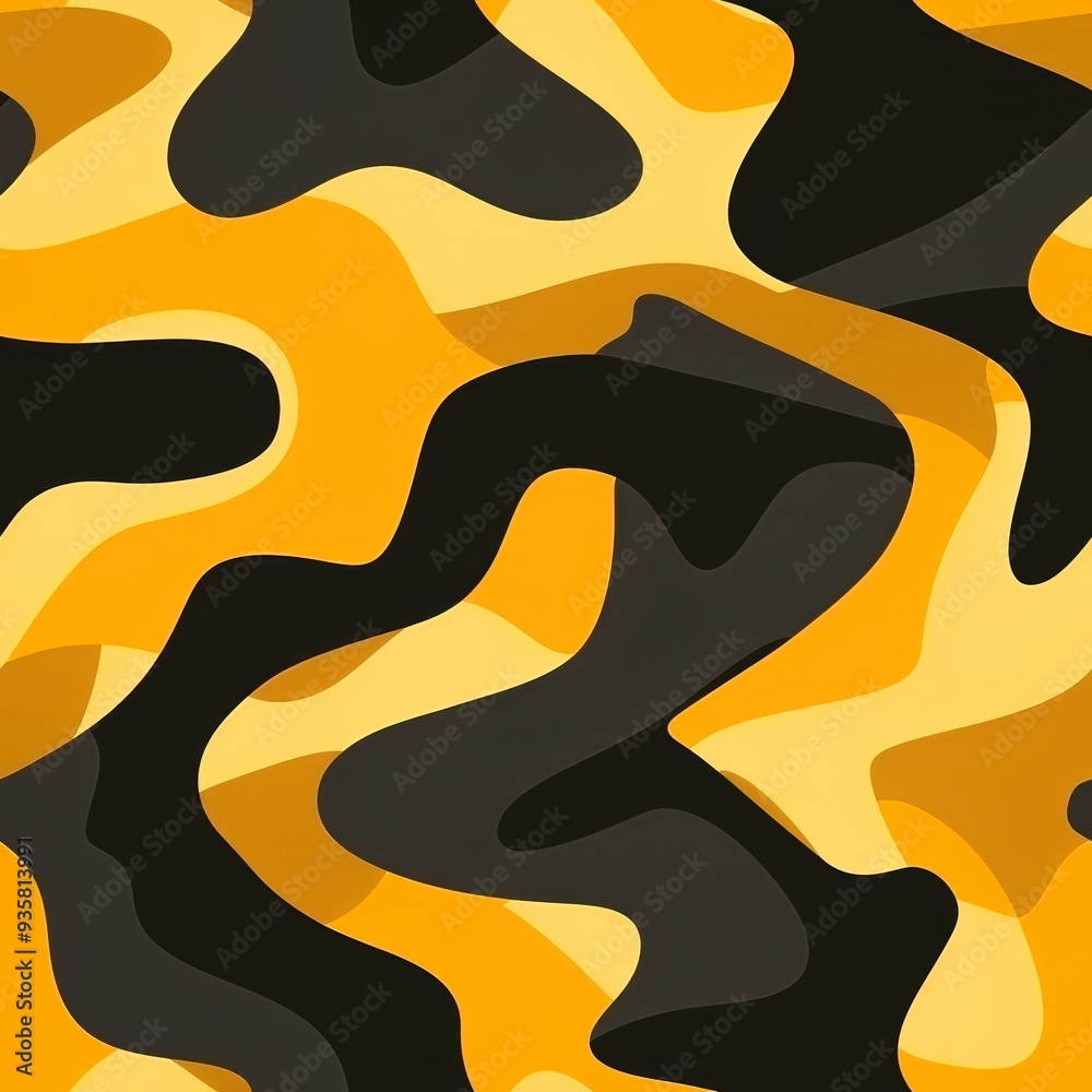 Abstract Design with Wavy Black and Yellow Shapes Abstract Design with Wavy Black and Yellow Shapes