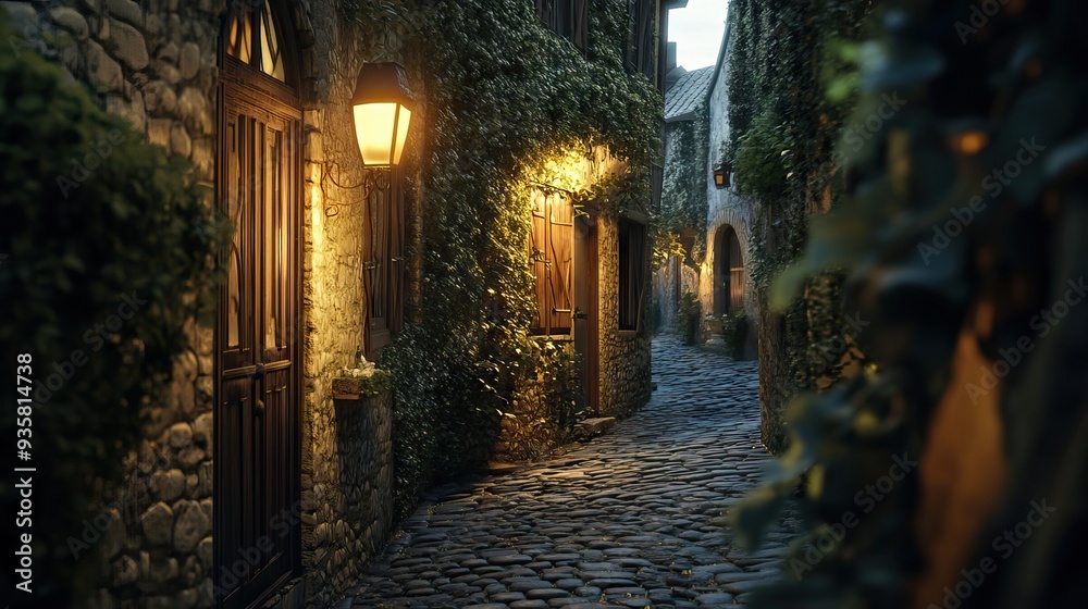 Narrow Alleyway in an Ancient Village with Cobblestone Streets, Ivy ...
