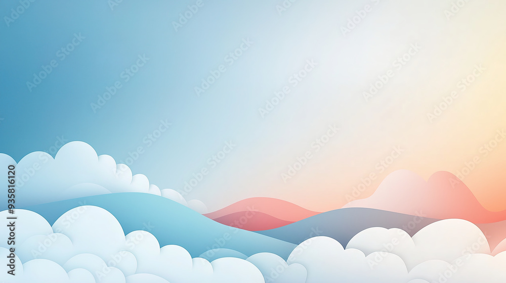 flat illustration of cloudy dreamy sky at sunset, sky background flat illustration of cloudy dreamy sky at sunset, sky background