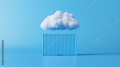 Wallpaper Mural Surreal image of a fluffy white cloud floating above a blue shipping container against a monochromatic blue background, symbolizing innovation and logistics. Torontodigital.ca
