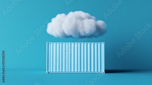 Wallpaper Mural Surreal image of a floating cloud over a blue shipping container in a minimalist setup with vibrant color aesthetics. Torontodigital.ca