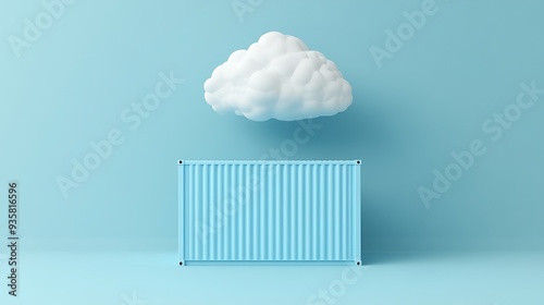 Wallpaper Mural Surreal image of a fluffy white cloud hovering above a blue shipping container against a matching blue background. Torontodigital.ca