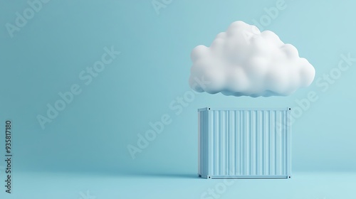 Wallpaper Mural Surreal minimalist scene with a fluffy white cloud above a light blue shipping container on a matching blue background. Torontodigital.ca