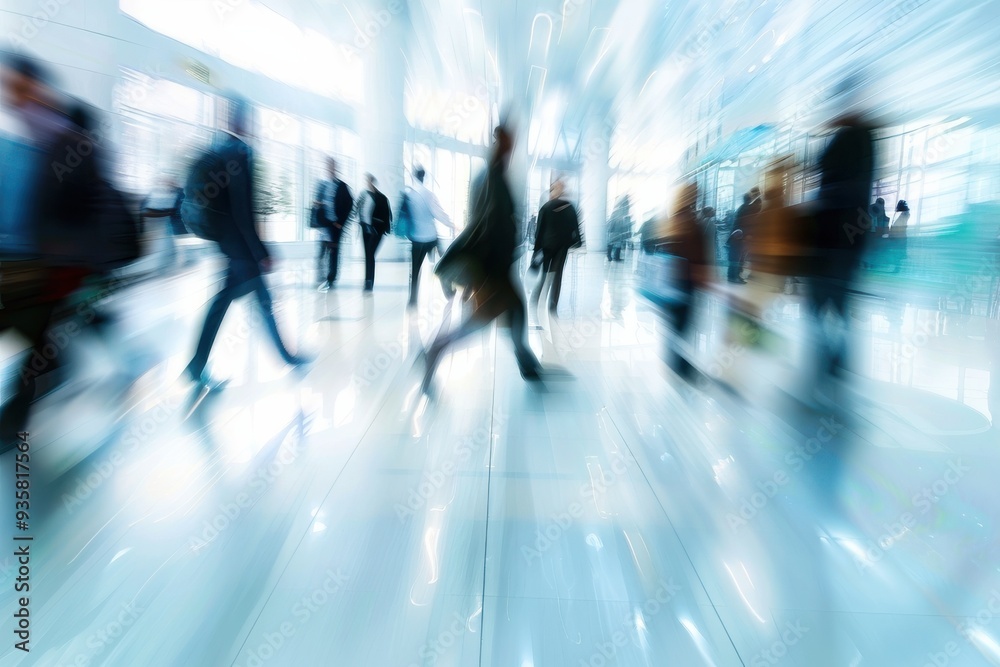 Blurred motion of people in modern building Blurred motion of people in modern building
