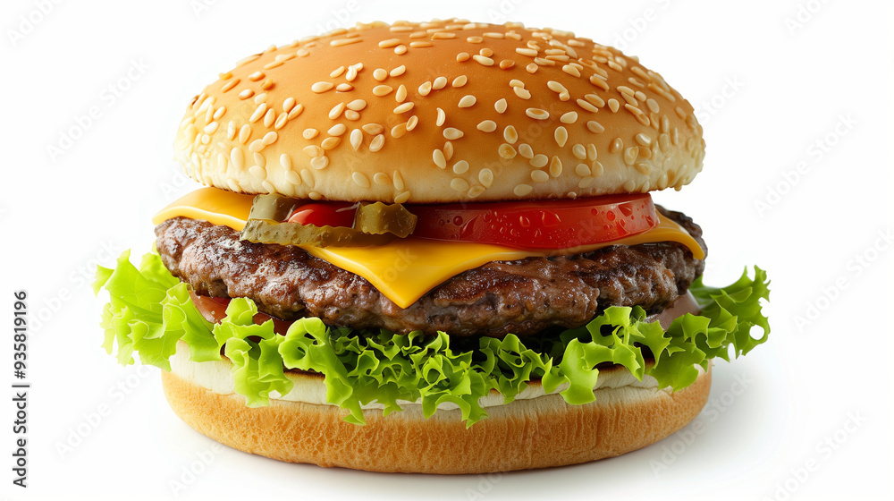 A burger on a white background A burger on a white background