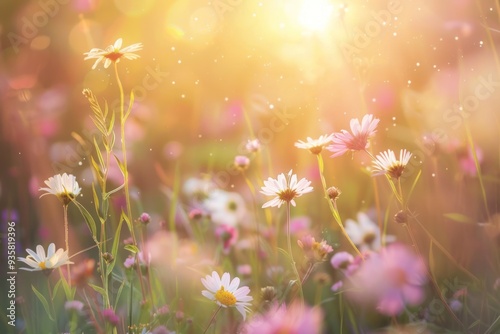 A field of daisies bathed in golden sunlight