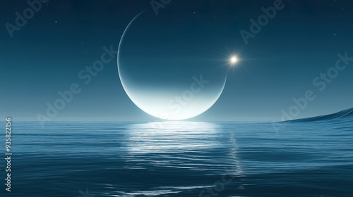 bright moon over the sea surface at night 