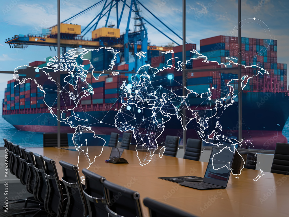 AI and global logistics concept with world map, supply chain network ...