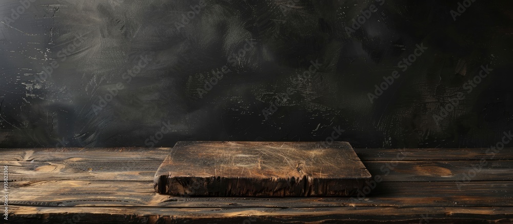 Worn cutting board on the table. Copy space image. Place for adding text and design Worn cutting board on the table. Copy space image. Place for adding text and design