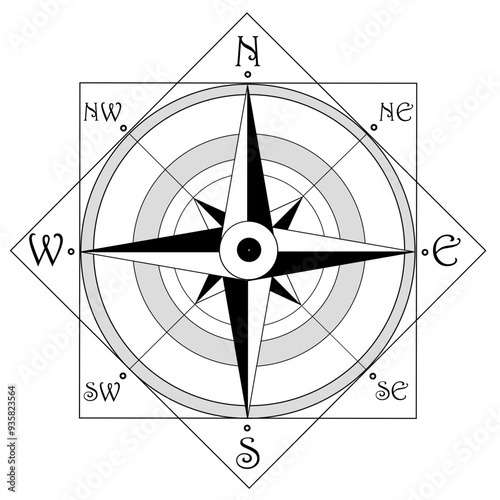 Vector Icon of Compass Rose, cardinal points, north south east and west