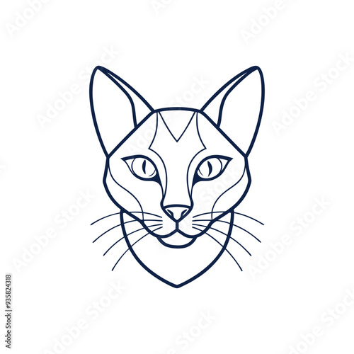 simple Minimalist monoline lineart outline cat head icon logo template vector illustration