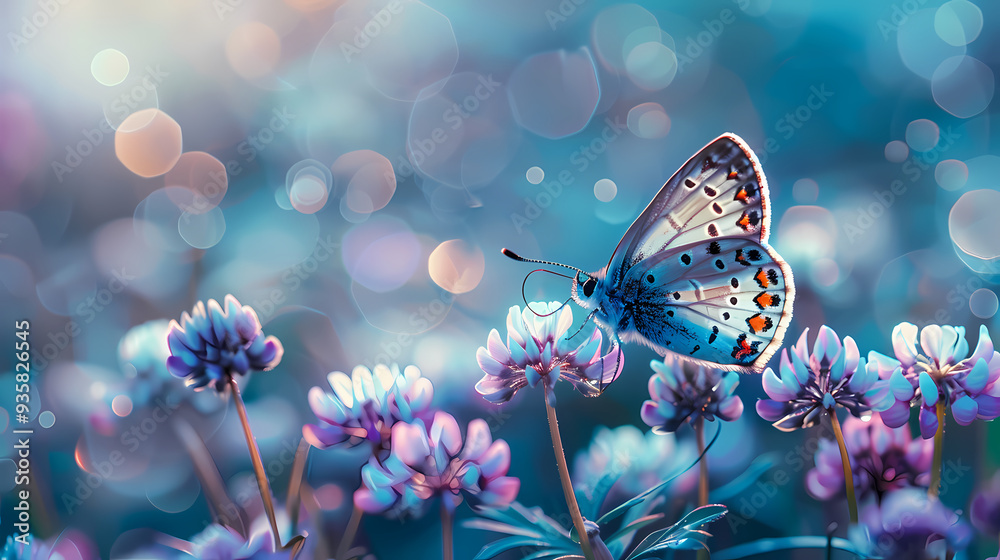 Fototapeta premium cosmos flower.Natural colorful panoramic landscape with many wild flowers of daisies against blue sky.Close up flowers blooming on softness style in spring summer under sunrise.