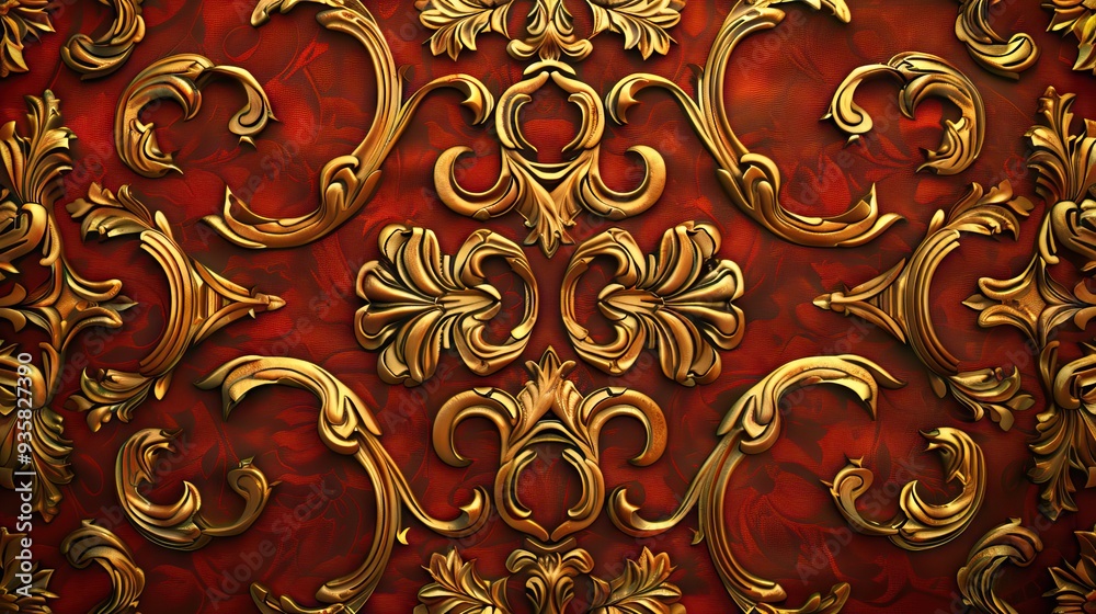 The gold stucco design of native thai style on the Wall. AI generated illustration The gold stucco design of native thai style on the Wall. AI generated illustration