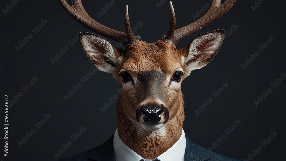 Clever deer in glasses and a suit embodies witty elegance, according to AI Generative