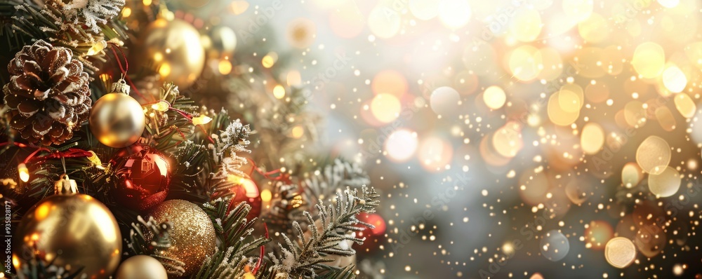 A Christmas tree with many gold and red ornaments A Christmas tree with many gold and red ornaments
