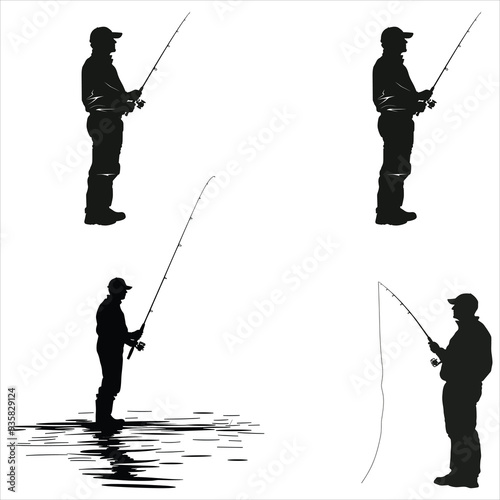silhouette of a fisherman with fishing rod
