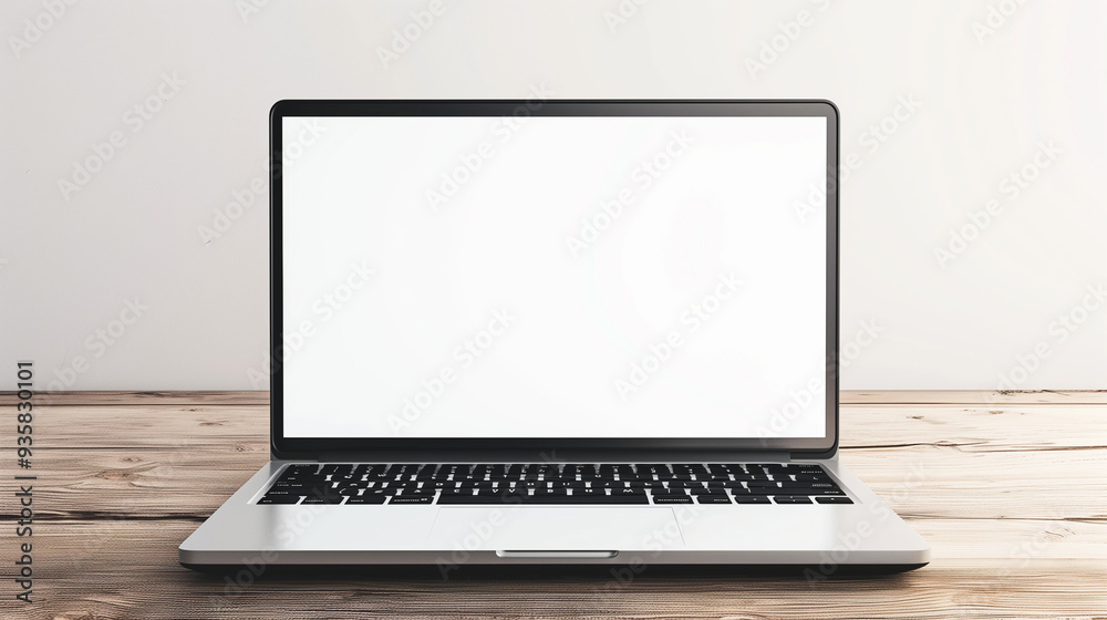 Mock up of a front view of a modern laptop on a desk Mock up of a front view of a modern laptop on a desk