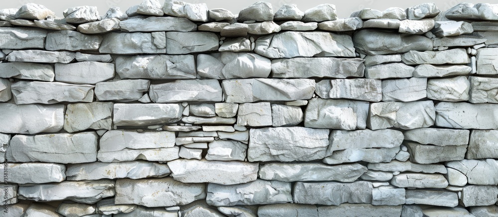 Fototapeta premium Old stone wall made of white stones. Copy space image. Place for adding text and design
