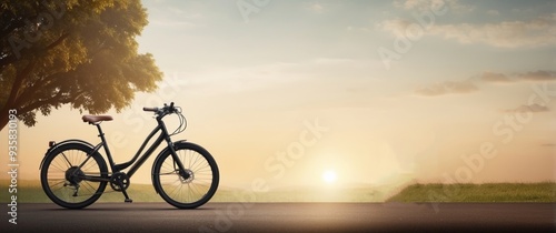 Black Bicycle Parked by a Tree at Sunset