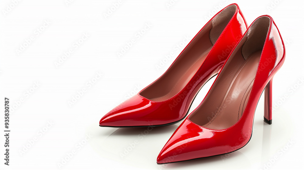 Pair of Red Escarpin High-Heels Shoes on White Background Pair of Red Escarpin High-Heels Shoes on White Background