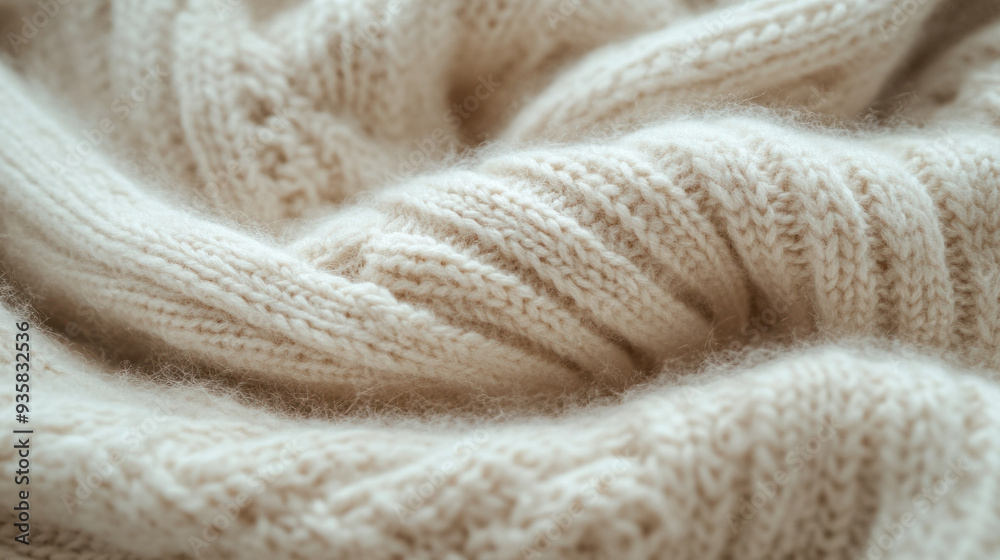 Cashmere Sweater,  Close-up view of a cozy cream cashmere sweater, showcasing its soft texture and warmth, perfect for cold weather attire