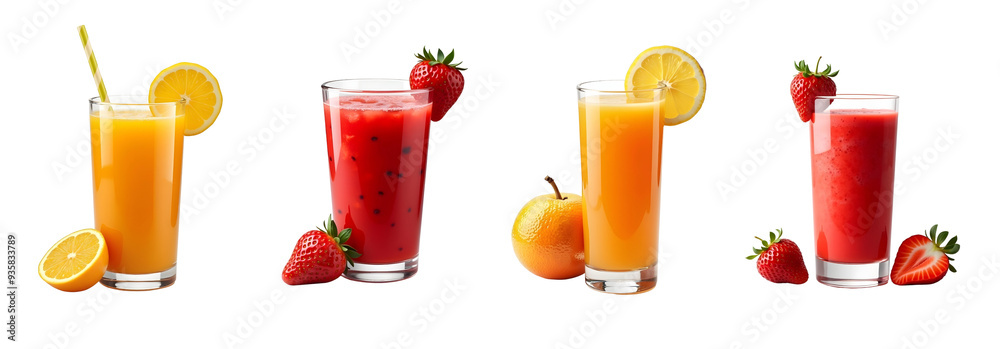 Fototapeta premium set of orange and strawberry juice glass isolated on transparent background