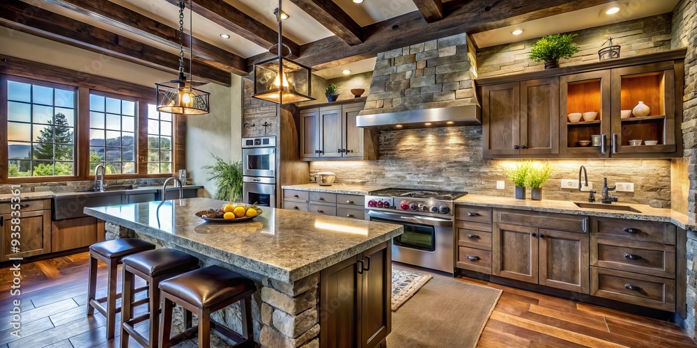 Fototapeta premium Weathered granite and tile blend seamlessly, their rough-hewn surfaces speaking to a quiet, unassuming elegance, as if crafted by the elements themselves.