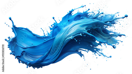 Abstract splashes of blue paint in dynamic, flowing shapes. Transparent background Concept of creativity and fluid motion photo