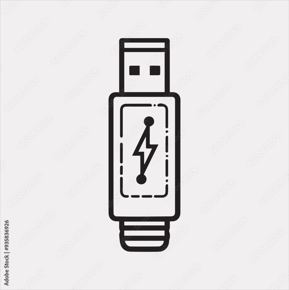 USB Flash Vector silhouette illustration icon on a white background