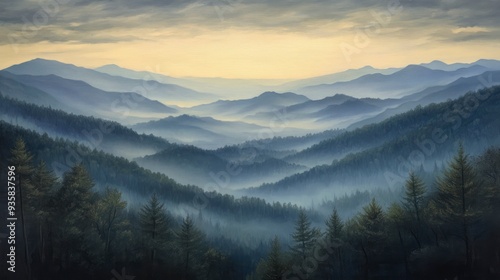 Smoky mountain ridges with generative ai